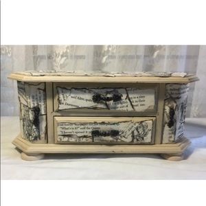 Vintage Wood Jewelry Box Alice in Wonderland